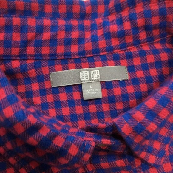 Womens Uniqlo Pink & Blue Plaid Button-Up Long Sleeve Shirt Size L Cotton - Picture 5 of 6